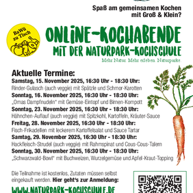 Plakat für die Online-Kochabende im November 2025 (Bild: AG Naturparke Baden-Württemberg).