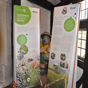 Bild: Naturpark Schönbuch Foto von zwei mit Text und Bildern versehenen Informationstafeln im Informationszentrum des Naturparks.