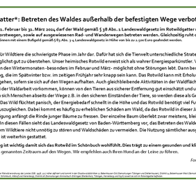 Erklärschild zum Wegegebot im Rotwildgatter